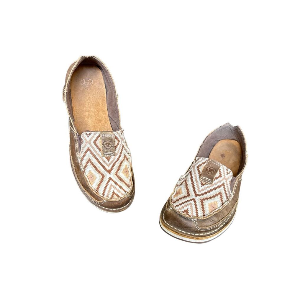 Ariat Cruiser Brown Leather Slip On Shoes Geometric Print Women’s Size - Picture 3 of 11